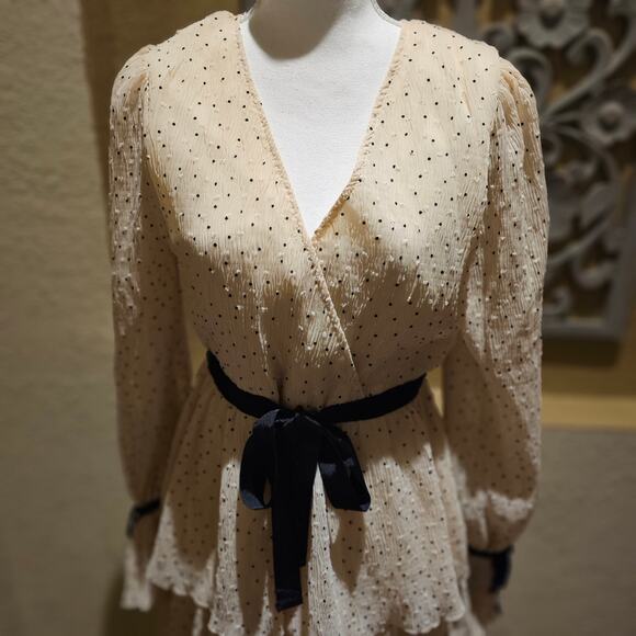 Just Me S Tiered  Dress Cream Holiday Party Cottagecore Vintage Wedding Guest - Picture 6 of 10